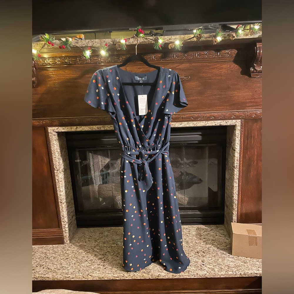 Polka Dot faux wrap midi dress